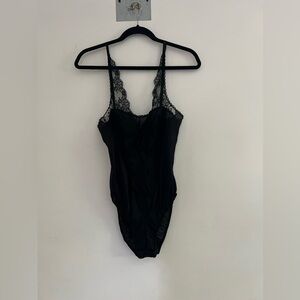 Formfit Rogers Womens sz 36 Bodysuit Lingerie Black Lace Sheer V neck